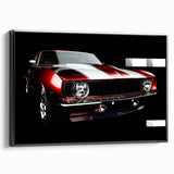 Black and white framed canvas of a vintage sports car in profile, ideal for bedroom wall decor.