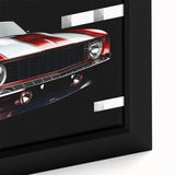 Extra large framed canvas featuring a close-up of a black sports car with colorful, textured details.