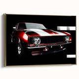 Black and gold vintage sports car canvas art, ideal for bedroom wall decor with a minimalist design.
