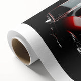 Art deco poster of classic cars in muted colors on rolled canvas, ideal for nursery wall art or dining room decor.