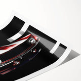 Extra large wall art featuring a detailed illustration of sports cars in muted metallic tones on a rolled canvas.