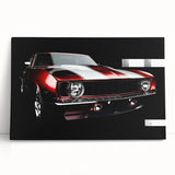 Black and white photo of a vintage sports car on stretched canvas, suitable for kitchen wall art or bedroom decor.