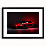 Extra large abstract art print of colorful, textured sports cars on a black framed canvas, suitable for living room decor.