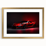 Extra large abstract art print of a sports car, featuring textured gold and black hues on a framed canvas.