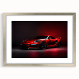 Textured art print of abstract sports car in silver and gray tones on framed canvas, well-suited for bedroom decor.