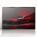 Acrylic print of a gold front-view sport car, in mid-century modernist style, suitable for modern art wall decor.