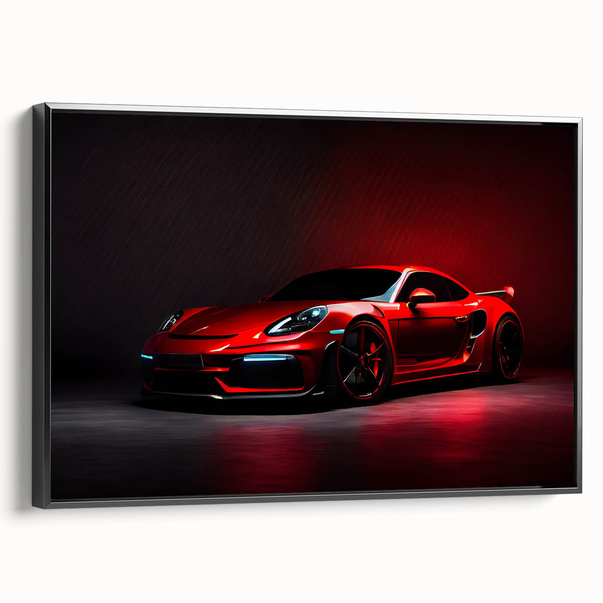 Black and white framed canvas featuring a side view of a vintage sports car, ideal for bedroom wall art.