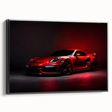 Black and white framed canvas featuring a side view of a vintage sports car, ideal for bedroom wall art.