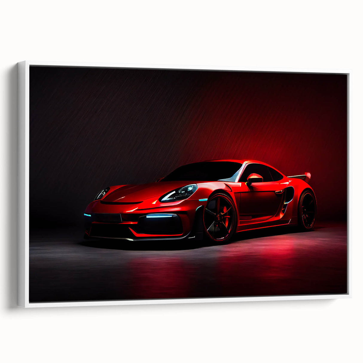 Vintage poster art of a classic car in black and white on extra large framed canvas, ideal for living room decor.