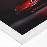 Art deco poster featuring a classic sports car in monochrome, printed on rolled canvas, suitable for dining room decor.