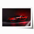 Rolled print of a sports car in vivid red and black tones, suitable as art wall dining room decor.