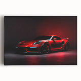 Black and white sports car print on stretched canvas, ideal for kitchen art in modern design.
