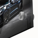 Close-up acrylic print of abstract sports car in muted metallic hues.