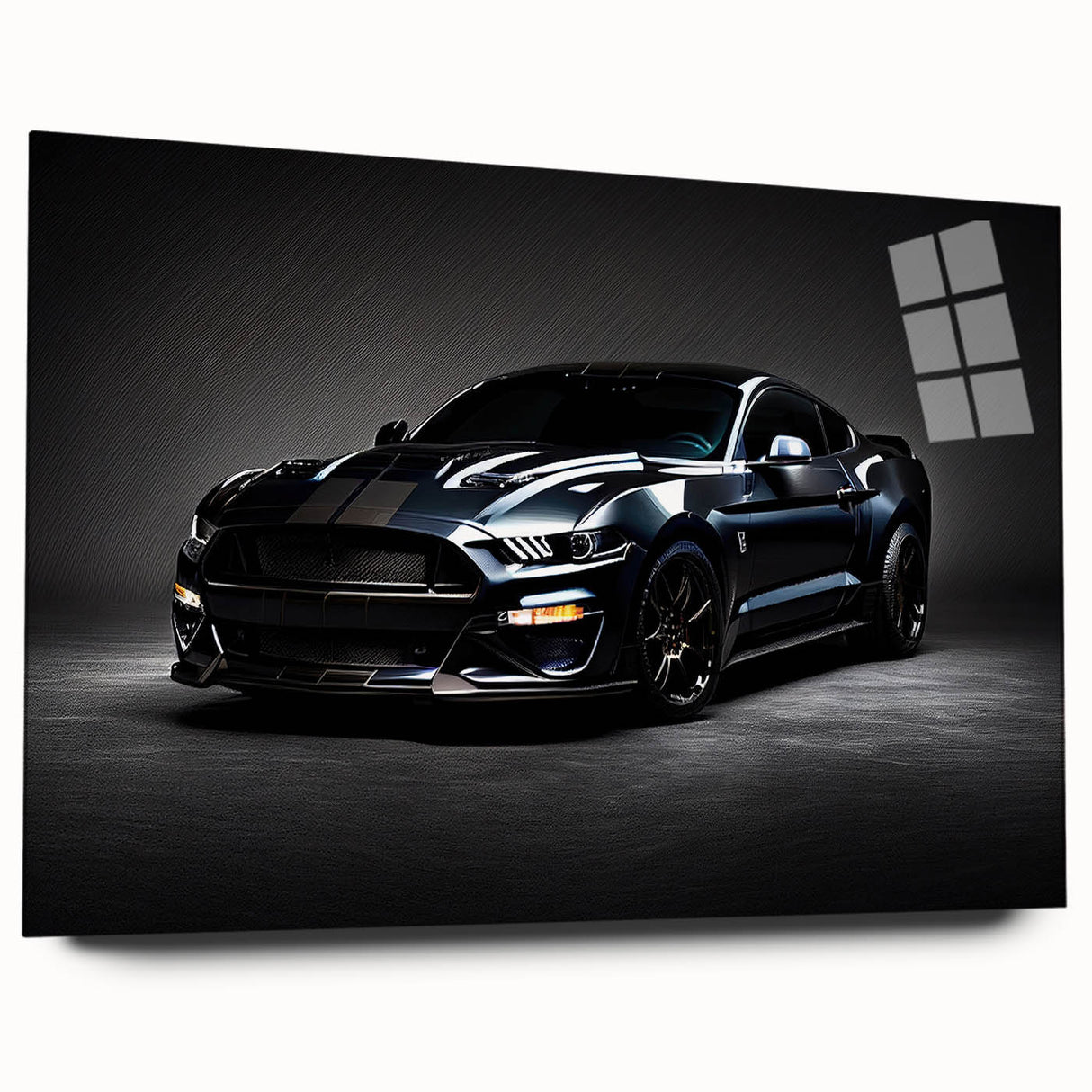 Side view of a red sports car on acrylic glass, in large print format, ideal for bedroom or dining room art.