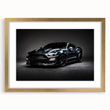 Extra large abstract art print of a sports car, featuring textured red and black hues on a gold-framed canvas.