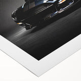 Art Deco poster featuring a sleek vintage car in monochrome shades, printed on rolled canvas, suitable for dining room decor.