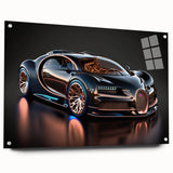 Side view of a sports car in grayscale on acrylic glass, suitable for modern bedroom or dining room decor.
