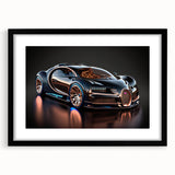 Extra large abstract art print of colorful, textured sports cars on a black framed canvas, ideal for living room decor.