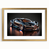Extra large abstract art print of a gold sports car on a textured canvas, ideal for living room decor.