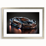 Abstract textured art print of a sports car in muted silver and gray tones on a framed canvas.