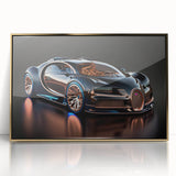 Gold-toned acrylic print of a sport car in mid-century modernist style, ideal for modern art wall decor.