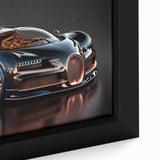 Framed canvas featuring a close-up image of a black sports car with vibrant, textured color details.