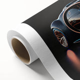 Art deco poster of a vintage car in muted gray and brown hues on rolled canvas, ideal for nursery wall art.