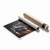 Extra large wall art featuring a detailed illustration of a sports car, rendered in soft grayscale, printed on rolled canvas.