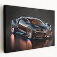 Side view of a red sport car on a stretched canvas, vibrant colors, ideal for kitchen wall art.