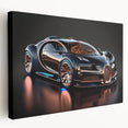 Side view of a red sport car on a stretched canvas, vibrant colors, ideal for kitchen wall art.