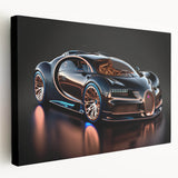 Side view of a red sport car on a stretched canvas, vibrant colors, ideal for kitchen wall art.