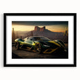 Abstract art print of colorful, textured sports cars on a large canvas, ideal for living room decor.