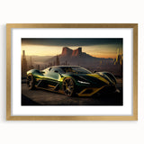 Extra large abstract art print featuring a stylized sports car in vibrant orange and blue tones on a textured canvas.