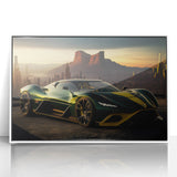 Art deco poster of a vintage sports car in monochrome shades, acrylic framed, ideal for modern bedroom ambiance.