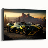 Black and white framed canvas of a vintage sports car, ideal for bedroom wall decor.