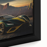 Extra large framed canvas featuring a close-up of a black sports car with vibrant, colorful detailing.