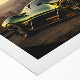 Art deco poster of a vintage sports car in monochrome shades, on rolled canvas, suitable for dining room decor.