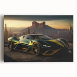 Black and white photo of a sports car on stretched canvas, suitable as large kitchen wall art.