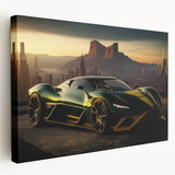 Side view of a red sports car on a stretched canvas, with vivid red and black tones, suitable for kitchen wall art.