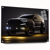 Acrylic print of a side view of a sports car in grayscale, ideal for modern bedroom or dining room decor.