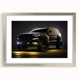 Textured abstract art print of a silver sports car, in muted metallic tones, framed with a silver mat.