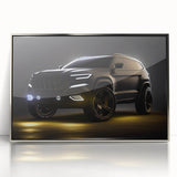 Mid-century modernist art of a silver sports car, in acrylic print, suited for nursery wall decor.