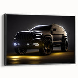 Black and white framed canvas featuring a side view of a vintage sports car, ideal for bedroom wall decor.