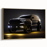 Framed canvas featuring a side view of a vintage sports car in black, ideal for bedroom wall art.