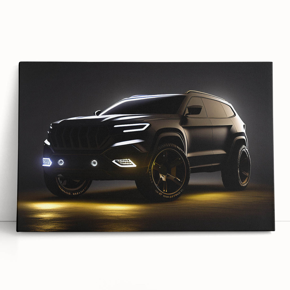 Black and white photo of a vintage sports car on stretched canvas, ideal for kitchen wall art or bedroom ambiance.