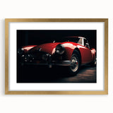 Extra large abstract art print featuring sport cars in vibrant colors on a textured canvas, framed in gold.
