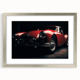 Abstract art print of a sports car in textured gray tones on a silver-framed canvas, suitable for bedroom art.
