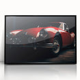 Framed acrylic print of a black sports car in abstract style with muted gray and blue tones, ideal for modern art wall decor.