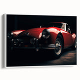 Vintage poster art of a classic car in black and white on extra large framed canvas, ideal for living room decor.