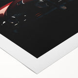 Art deco poster of a vintage sports car in monochrome shades on rolled canvas, suitable for dining room decor.